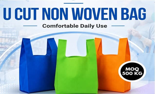 Blue, green and orange U cut non woven bags