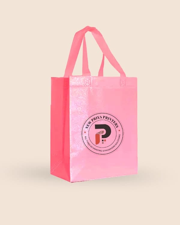 Pink non woven box bag with loop handles