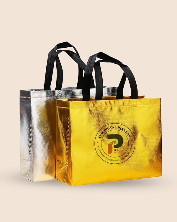 Gold and silver laminated non woven bags with printed logo