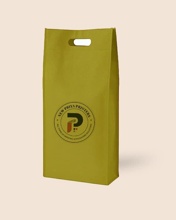 Olive non woven shirt bag with die-cut handle