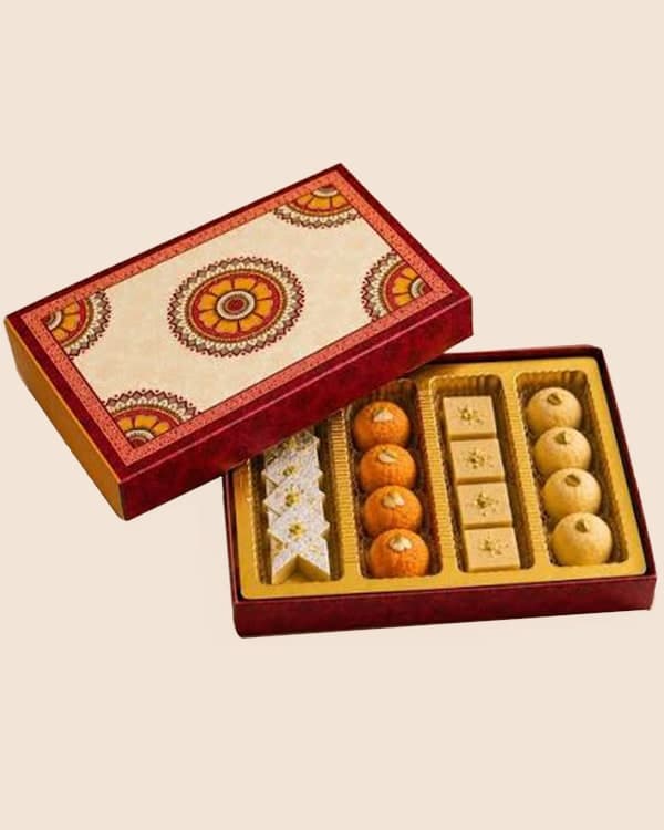 Printed 1 kg sweet box with tray full of assorted mithai