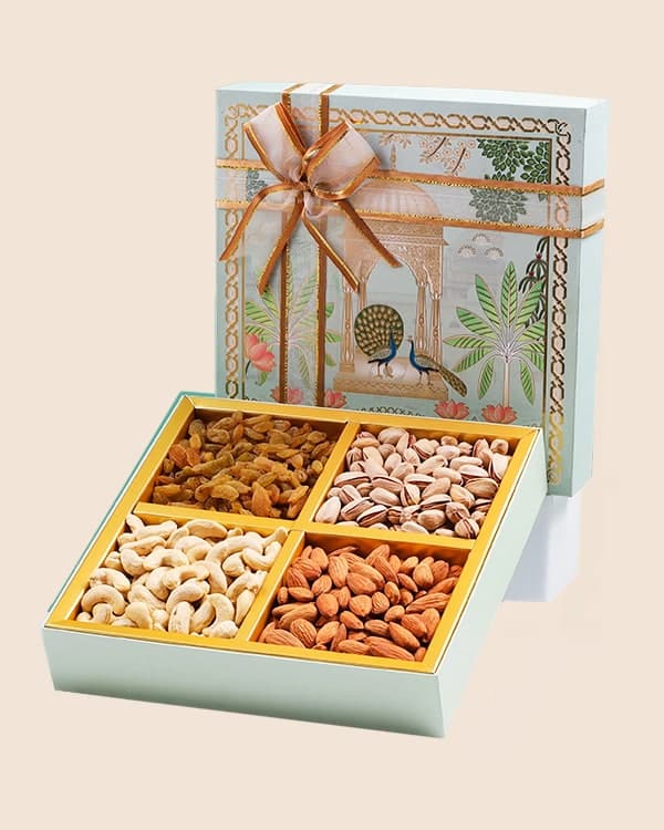 Premium dry fruit gift box with four compartments